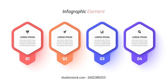 Minimal Business Infographic Template Design with Hexagon Label Icon and 4 Number. Suitable for Process Diagram, Presentations, Workflow Layout, Banner, Flow Chart, Infographic.