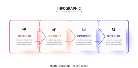 Minimal Business Infographic Template Thin Line with Arrow Rectangle Label Icon and 4 Option