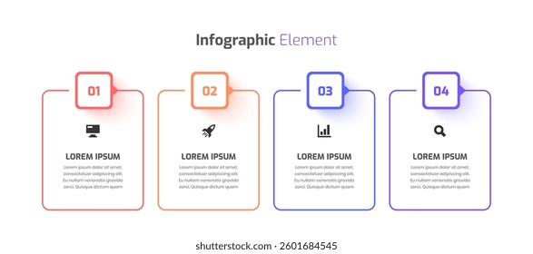 Minimal Business Infographic Template Thin Line with Square Label Icon and 4 Number for Presentation