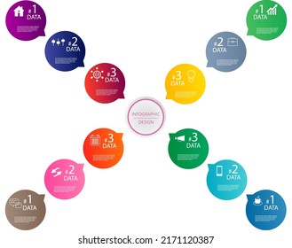 Minimal business infographic template. Timeline with 12 steps of 3 from each direction, options and marketing icons. Vector infographic with twelve elements. Can be used for presentation.