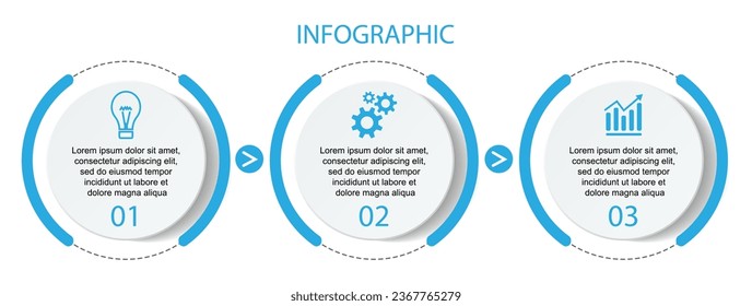 Minimal Business Infographic Template. Timeline with 3 steps, marketing options and icons. Vector linear infographic with two connected elements. Can be used for presentations.