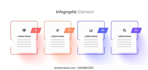 Minimal Business Infographic with Thin Line, Rectangle Label Icon and 4 Numbers for Presentation	