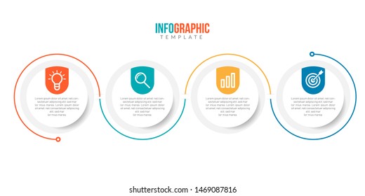 Minimal Business Infographics template. Timeline with 4 steps, options and marketing icons .Vector linear infographic with four circle conected elements. Can be use for presentation.