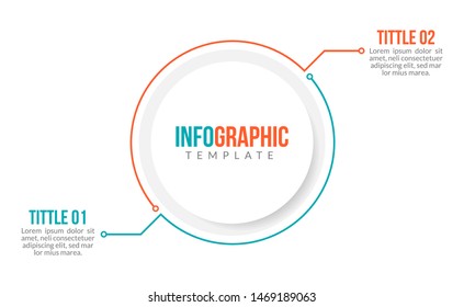 Minimal Business Infographics template. Timeline with 2 steps, options and marketing icons .Vector linear infographic with two circle conected elements. Can be use for presentation.