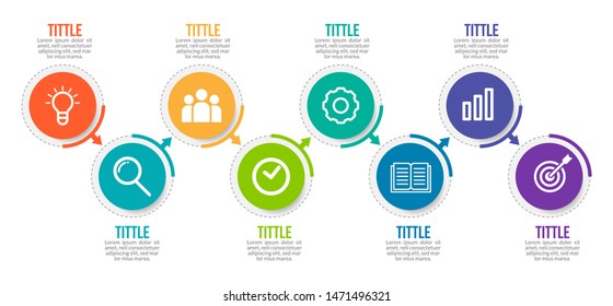 Minimal Business Infographics template. Timeline with 8 steps, options and marketing icons .Vector linear infographic with eight circle conected elements. Can be use for presentation.