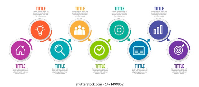 Minimal Business Infographics template. Timeline with 9 steps, options and marketing icons .Vector linear infographic with nine circle conected elements. Can be use for presentation.