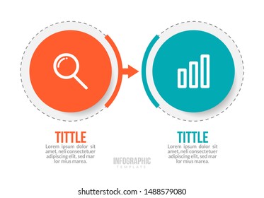 Minimal Business Infographics template. Timeline with 2 steps, options and marketing icons .Vector linear infographic with two circle conected elements. Can be use for presentation.