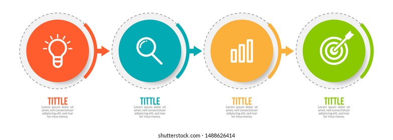 Minimal Business Infographics template. Timeline with 4 steps, options and marketing icons .Vector linear infographic with four circle conected elements. Can be use for presentation.