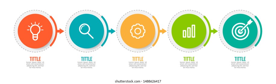 Minimal Business Infographics template. Timeline with 5 steps, options and marketing icons .Vector linear infographic with five circle conected elements. Can be use for presentation.