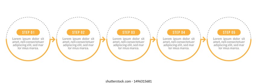 Minimal Business Infographics template. Timeline with 5 steps, options and marketing icons .Vector linear infographic with five circle conected elements. Can be use for presentation.