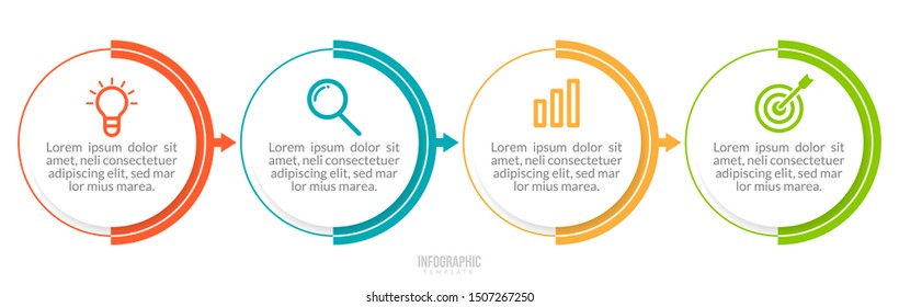 Minimal Business Infographics template. Timeline with 4 steps, options and marketing icons .Vector linear infographic with four  circle conected elements. Can be use for presentation