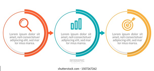 Minimal Business Infographics template. Timeline with 3 steps, options and marketing icons .Vector linear infographic with three  circle conected elements. Can be use for presentation