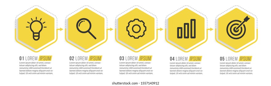 Minimal Business Infographics template. Timeline with 5 steps, options and marketing icons .Vector linear infographic with five circle connected elements. Can be use for presentation.