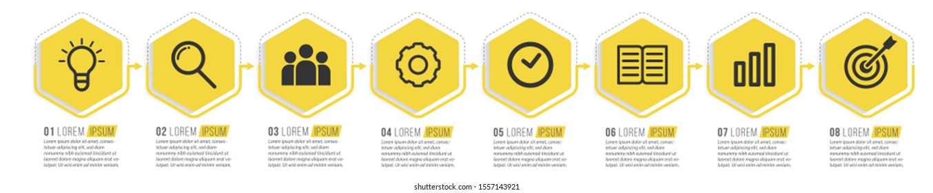 Minimal Business Infographics template. Timeline with 8 steps, options and marketing icons .Vector linear infographic with eight circle connected elements. Can be use for presentation.