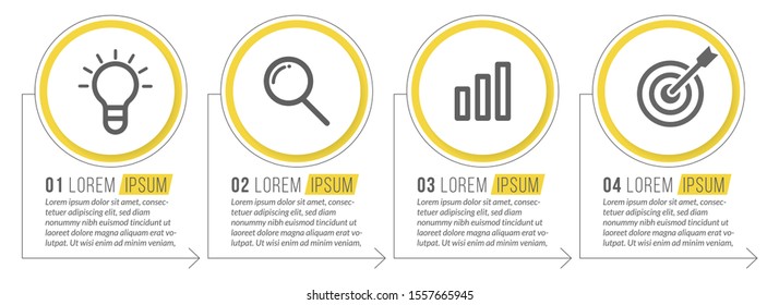 Minimal Business Infographics template. Timeline with 4 steps, options and marketing icons .Vector linear infographic with four circle conected elements. Can be use for presentation.
