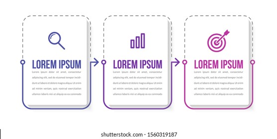 Minimal Business Infographics template. Timeline with 3 steps, options and marketing icons .Vector linear infographic with three circle conected elements. Can be use for presentation.