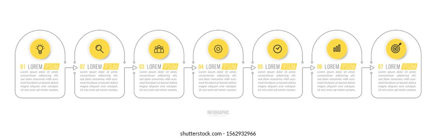 Minimal Business Infographics template. Timeline with 7 steps, options and marketing icons .Vector linear infographic with seven circle conected elements. Can be use for presentation.