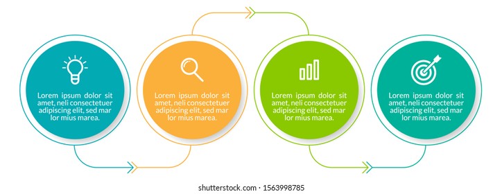 Minimal Business Infographics template. Timeline with 4 steps, options and marketing icons .Vector linear infographic with four circle conected elements. Can be use for presentation.