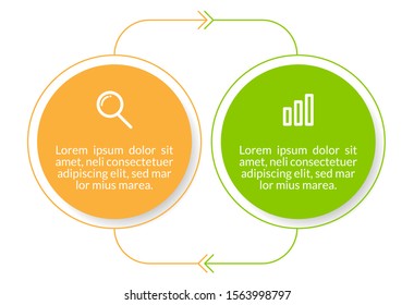 Minimal Business Infographics template. Timeline with 2 steps, options and marketing icons .Vector linear infographic with two circle conected elements. Can be use for presentation.