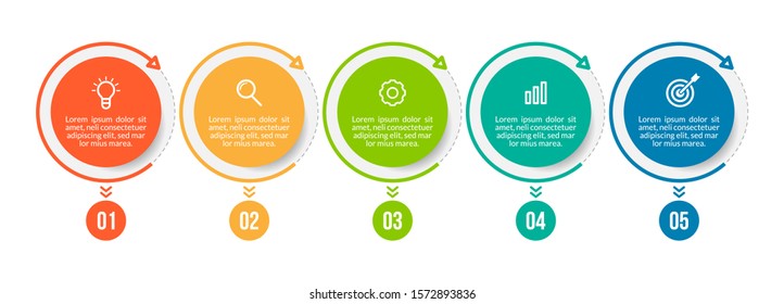 Minimal Business Infographics template. Timeline with 5 steps, options and marketing icons .Vector linear infographic with five circle conected elements. Can be use for presentation.