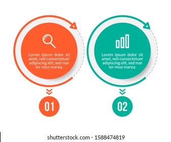 Minimal Business Infographics template. Timeline with 2 steps, options and marketing icons .Vector linear infographic with two circle conected elements. Can be use for presentation.