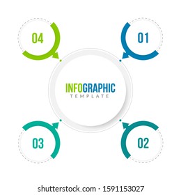 Minimal Business Infographics template. Timeline with 4 steps, options and marketing icons .Vector linear infographic with four circle conected elements. Can be use for presentation.