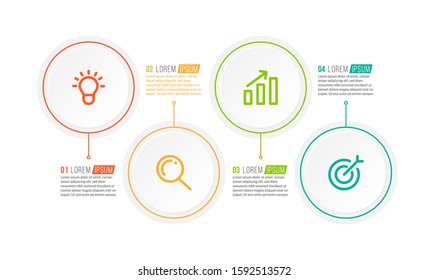 Minimal Business Infographics template. Timeline with 4 steps, options and marketing icons .Vector linear infographic with four circle conected elements. Can be use for presentation.