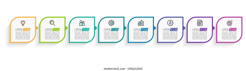 Minimal Business Infographics template. Timeline with 8 steps, options and marketing icons .Vector linear infographic with eight conected elements. Can be use for presentation.
