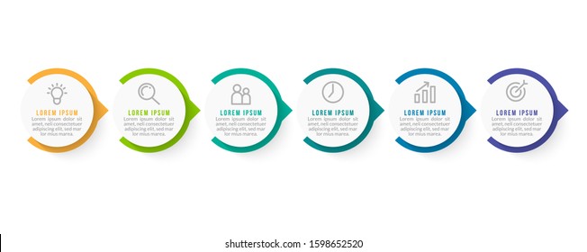 Minimal Business Infographics template. Timeline with 6 steps, options and marketing icons .Vector linear infographic with six conected elements. Can be use for presentation.