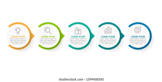 Minimal Business Infographics template. Timeline with 5 steps, options and marketing icons .Vector linear infographic with five conected elements. Can be use for presentation.