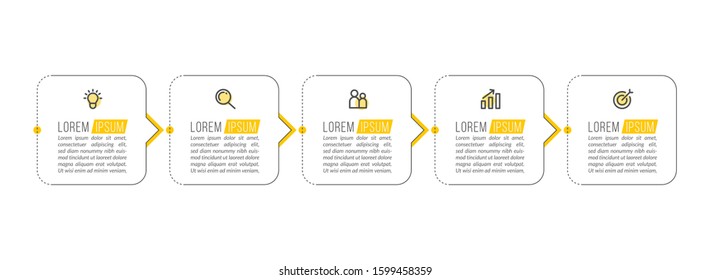 Minimal Business Infographics template. Timeline with 5 steps, options and marketing icons .Vector linear infographic with five conected elements. Can be use for presentation.