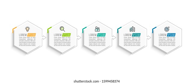 Minimal Business Infographics template. Timeline with 5 steps, options and marketing icons .Vector linear infographic with five conected elements. Can be use for presentation.