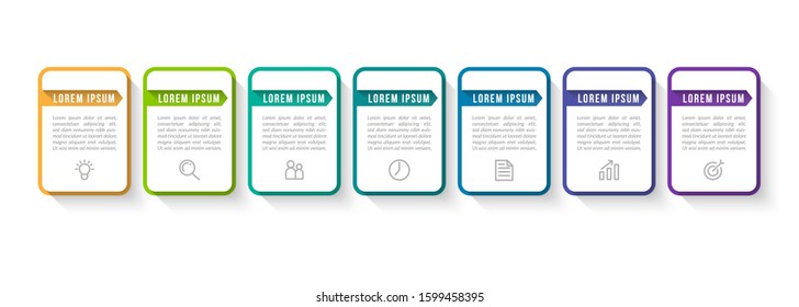 Minimal Business Infographics template. Timeline with 7 steps, options and marketing icons .Vector linear infographic with seven conected elements. Can be use for presentation.