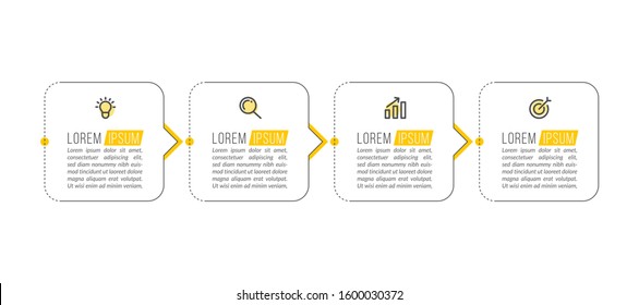 Minimal Business Infographics template. Timeline with 4 steps, options and marketing icons .Vector linear infographic with two conected elements. Can be use for presentation.