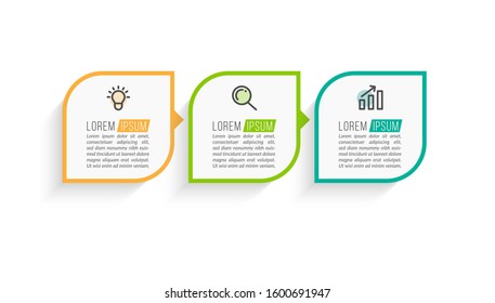 Minimal Business Infographics template. Timeline with 3 steps, options and marketing icons .Vector linear infographic with three conected elements. Can be use for presentation.