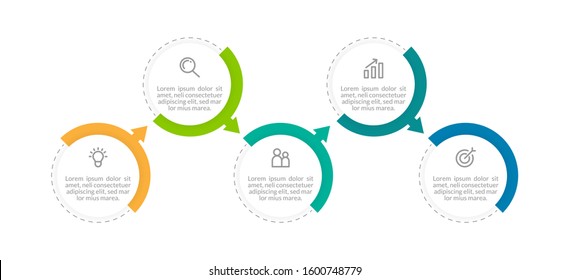 Minimal Business Infographics template. Timeline with 5 steps, options and marketing icons .Vector linear infographic with five conected elements. Can be use for presentation.