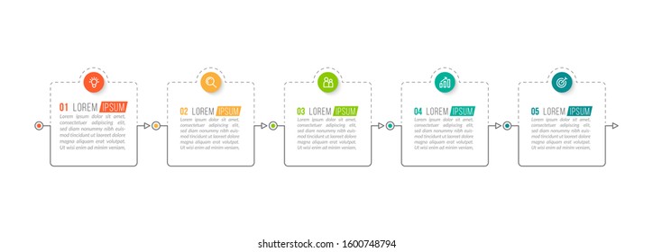 Minimal Business Infographics template. Timeline with 5 steps, options and marketing icons .Vector linear infographic with five conected elements. Can be use for presentation.