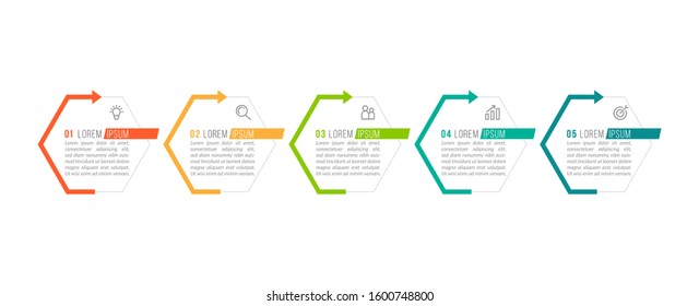 Minimal Business Infographics template. Timeline with 5 steps, options and marketing icons .Vector linear infographic with five conected elements. Can be use for presentation.