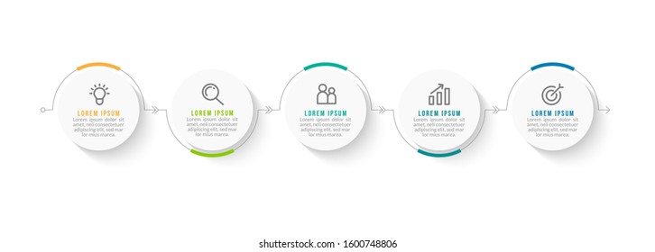 Minimal Business Infographics template. Timeline with 5 steps, options and marketing icons .Vector linear infographic with five conected elements. Can be use for presentation.