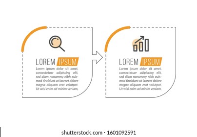 Minimal Business Infographics template. Timeline with 2 steps, options and marketing icons .Vector linear infographic with two conected elements. Can be use for presentation.