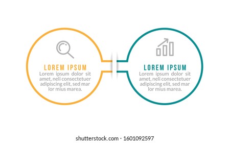 Minimal Business Infographics template. Timeline with 2 steps, options and marketing icons .Vector linear infographic with two conected elements. Can be use for presentation.