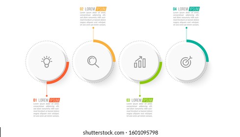 Minimal Business Infographics template. Timeline with 4 steps, options and marketing icons .Vector linear infographic with four conected elements. Can be use for presentation.