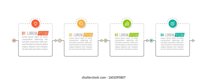 Minimal Business Infographics template. Timeline with 4 steps, options and marketing icons .Vector linear infographic with four conected elements. Can be use for presentation.