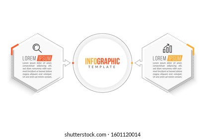Minimal Business Infographics template. Timeline with 2 steps, options and marketing icons .Vector linear infographic with two circle connected elements. Can be used for presentation.