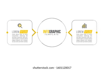 Minimal Business Infographics Template. Timeline With 2 Steps, Options And Marketing Icons .Vector Linear Infographic With Two Circle Connected Elements. Can Be Used For Presentation.