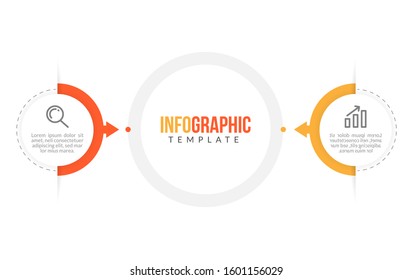 Minimal Business Infographics template. Timeline with 2 steps, options and marketing icons .Vector linear infographic with two circle conected elements. Can be use for presentation.