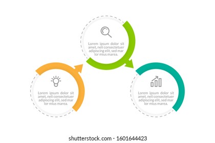 Minimal Business Infographics template. Timeline with 3 steps, options and marketing icons .Vector linear infographic with three conected elements. Can be use for presentation.