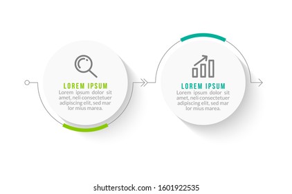 Minimal Business Infographics template. Timeline with 2 steps, options and marketing icons .Vector linear infographic with two conected elements. Can be use for presentation.