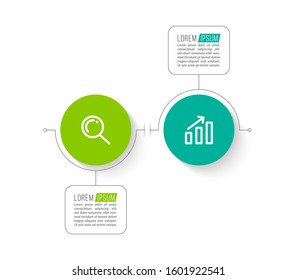 Minimal Business Infographics template. Timeline with 2 steps, options and marketing icons .Vector linear infographic with two conected elements. Can be use for presentation.
