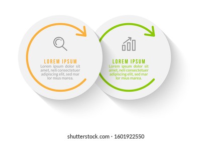 Minimal Business Infographics template. Timeline with 2 steps, options and marketing icons .Vector linear infographic with two conected elements. Can be use for presentation.
